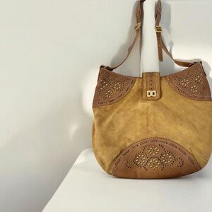 Rafe New York Suede & Leather‑Trim Studded Hobo Handbag — EUC